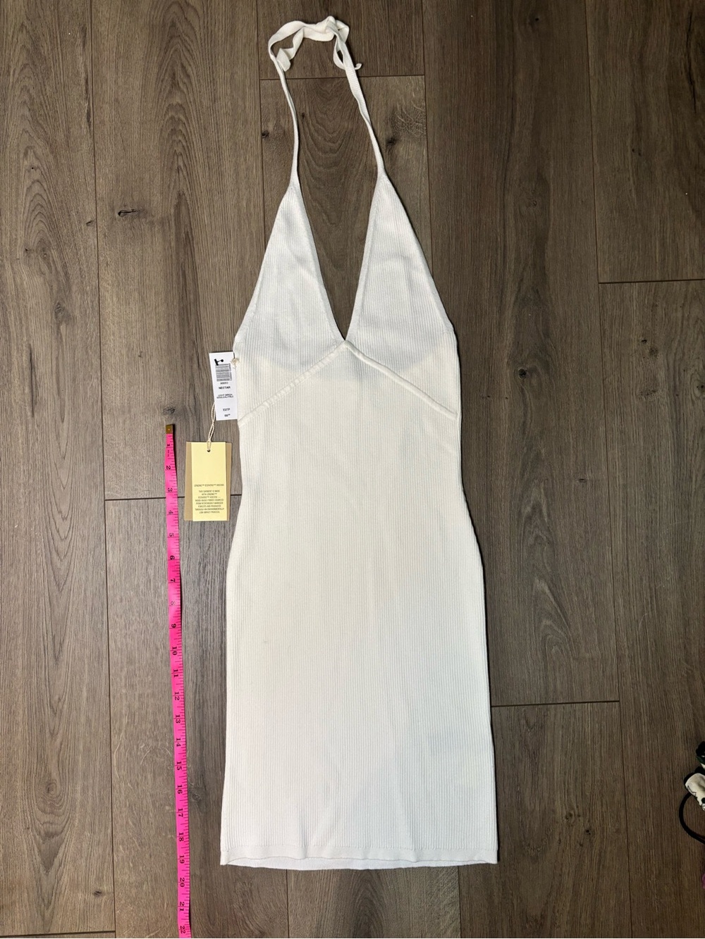 Aritzia Wilfred White Halter Ribbed V-Neck Bodycon Dress